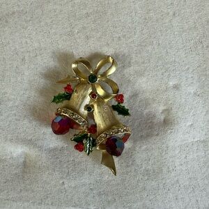 Elegant Gold and Red Bell Brooch